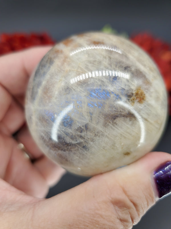 Rare Moonstone with Sunstone Inclusions Sphere