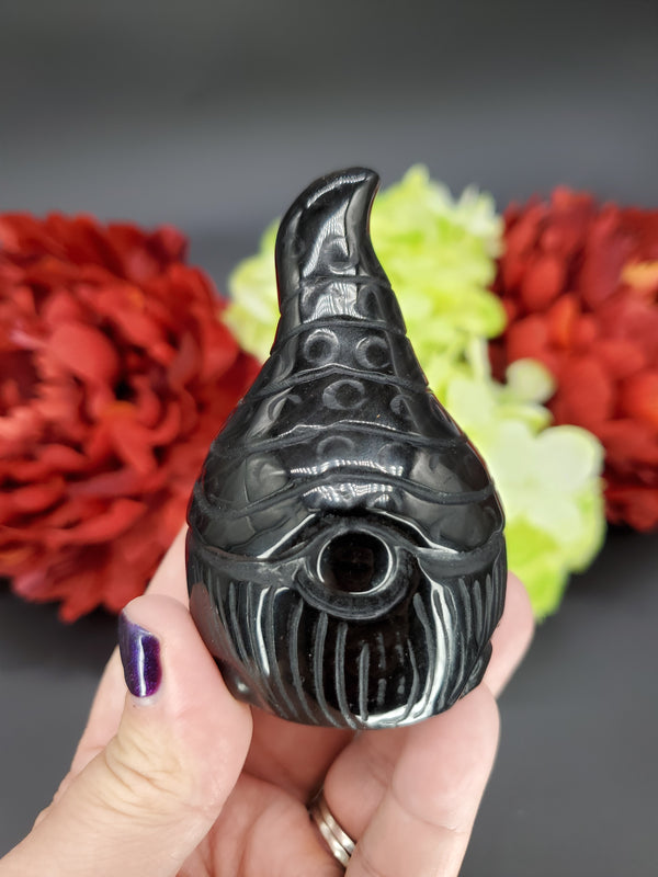 Silver Sheen Obsidian Garden Gnome