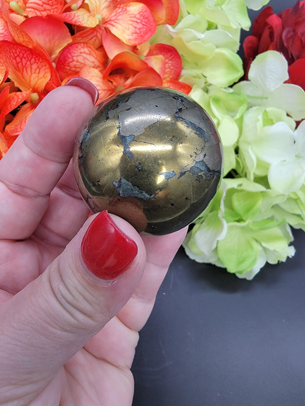 Golden Chalcopyrite with Quartz Sphere